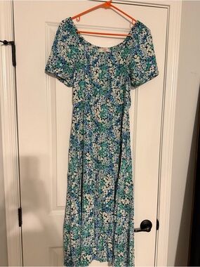 LOFT Blue and Green Floral Maxi Dress